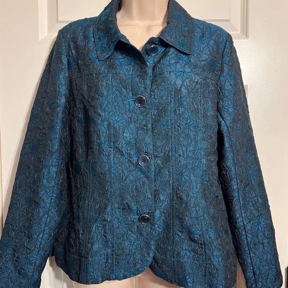 Vintage Erin London Blue Turquoise Blazer, Women's Size S